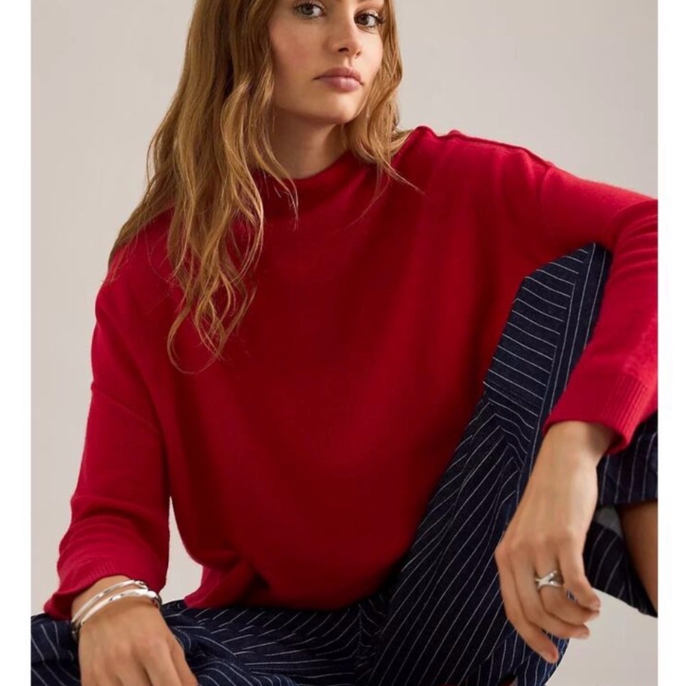 Anthropologie Pilcro Alani Cashmere Mock Neck Sweater Jumper Red Apple Size XXS